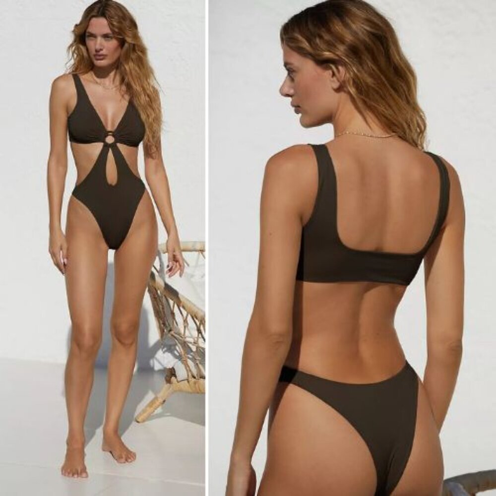 Riot Swim Brown One-Piece Cutout Swimsuit